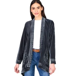 Women's Embroidered Velvet Open Front Cardigan