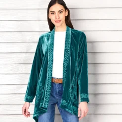 Women's Embroidered Velvet Open Front Cardigan