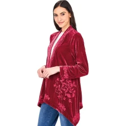 Women's Embroidered Velvet Open Front Cardigan