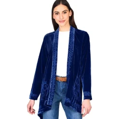 Women's Embroidered Velvet Open Front Cardigan