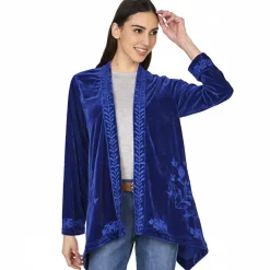 Women's Embroidered Velvet Open Front Cardigan