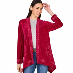 Women's Embroidered Velvet Open Front Cardigan