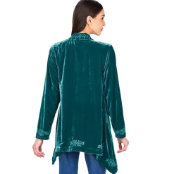 Women's Embroidered Velvet Open Front Cardigan