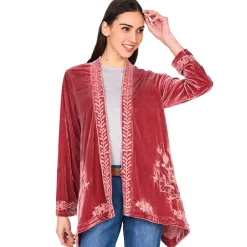 Women's Embroidered Velvet Open Front Cardigan
