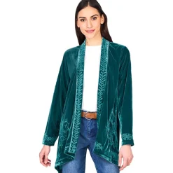 Women's Embroidered Velvet Open Front Cardigan