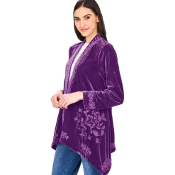 Women's Embroidered Velvet Open Front Cardigan