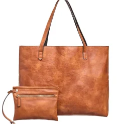 Women's Faux Leather Reversible Tote Bag with Matching Purse
