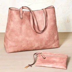 Women's Faux Leather Reversible Tote Bag with Matching Purse