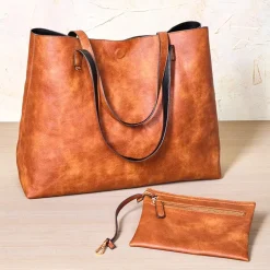 Women's Faux Leather Reversible Tote Bag with Matching Purse