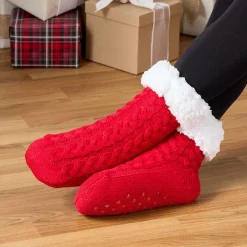 Women's Fleece-Lined Knitted Slipper Socks with Grippers