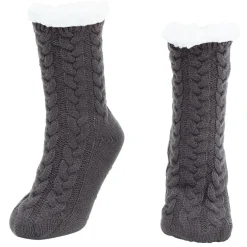 Women's Fleece-Lined Knitted Slipper Socks with Grippers