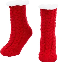 Women's Fleece-Lined Knitted Slipper Socks with Grippers