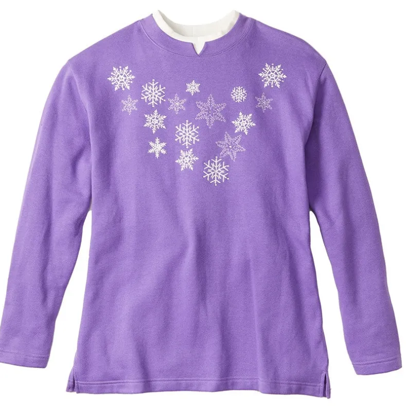 Women's Holiday Sweatshirt with Embroidered Snowflakes