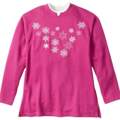 Women's Holiday Sweatshirt with Embroidered Snowflakes