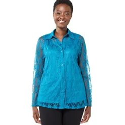 Women's Lace Long Sleeve Button Up Blouse
