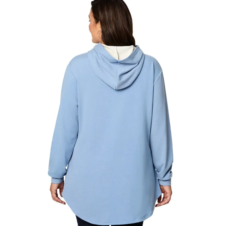 Women's Long-Sleeve Hooded Pullover with Decorative Buttons