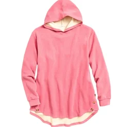 Women's Long-Sleeve Hooded Pullover with Decorative Buttons