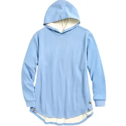 Women's Long-Sleeve Hooded Pullover with Decorative Buttons