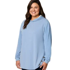 Women's Long-Sleeve Hooded Pullover with Decorative Buttons