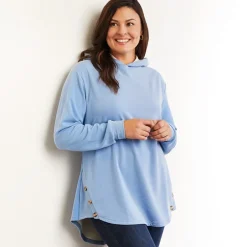 Women's Long-Sleeve Hooded Pullover with Decorative Buttons