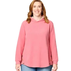 Women's Long-Sleeve Hooded Pullover with Decorative Buttons