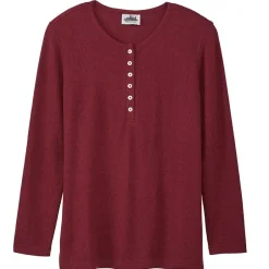Women's Long Sleeve Thermal Henley Top with Buttons