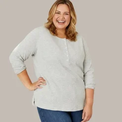 Women's Long Sleeve Thermal Henley Top with Buttons