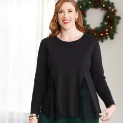 Women's Long Sleeve Tunic Top with Lace Inset