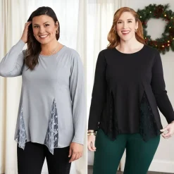 Women's Long Sleeve Tunic Top with Lace Inset