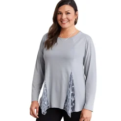 Women's Long Sleeve Tunic Top with Lace Inset