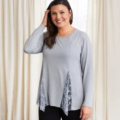 Women's Long Sleeve Tunic Top with Lace Inset