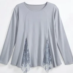 Women's Long Sleeve Tunic Top with Lace Inset