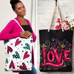 Women's Love Heart Tote Bag with Rope Handle