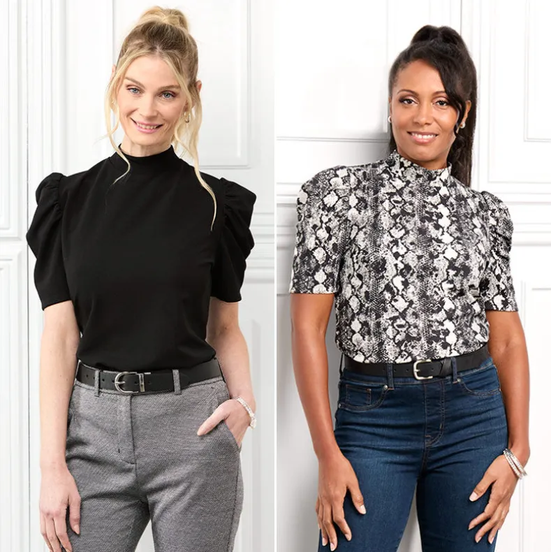 Women's Mock Neck Puff Sleeve Blouse