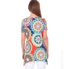 Women's Printed Short Sleeve Top with Asymmetric Hem