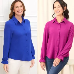 Women's Ruffle Long Sleeve Button Down Shirt