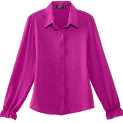 Women's Ruffle Long Sleeve Button Down Shirt