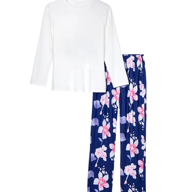 Women's Soft Pajama Set with Long Sleeve Top and Floral Pants