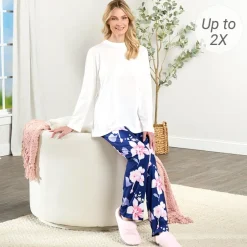 Women's Soft Pajama Set with Long Sleeve Top and Floral Pants