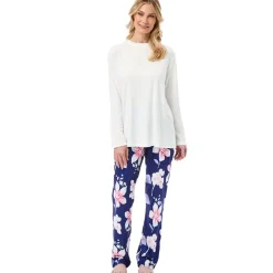 Women's Soft Pajama Set with Long Sleeve Top and Floral Pants
