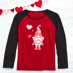 Women's Valentine's Day Jersey Gnome Red Black