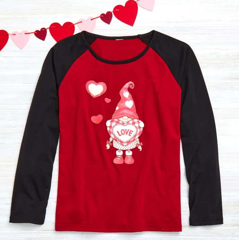 Women's Valentine's Day Jersey Gnome Red Black