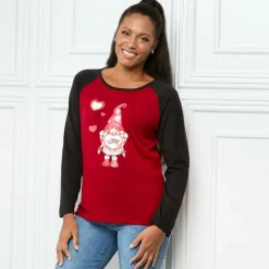 Women's Valentine's Day Jersey Gnome Red Black