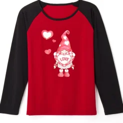 Women's Valentine's Day Jersey Gnome Red Black