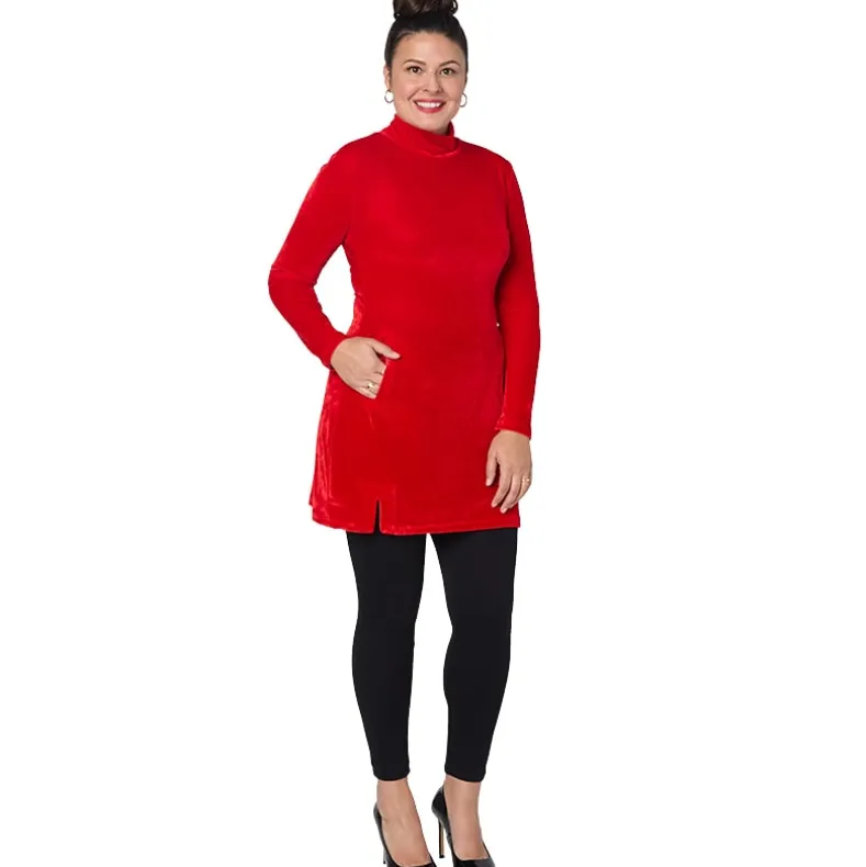 Women's Velour Long Tunic with Turtleneck