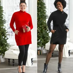 Women's Velour Long Tunic with Turtleneck