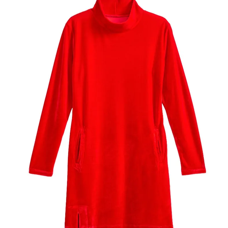 Women's Velour Long Tunic with Turtleneck