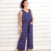 Women's V-Neck Wide Leg Jumpsuit - Red, White, and Blue