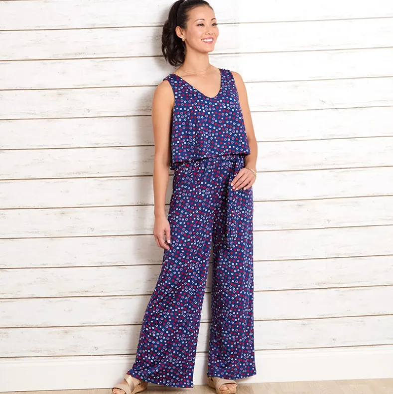 Women's V-Neck Wide Leg Jumpsuit - Red, White, and Blue