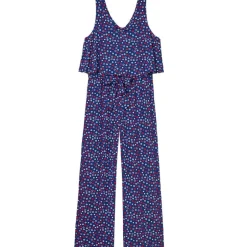 Women's V-Neck Wide Leg Jumpsuit - Red, White, and Blue